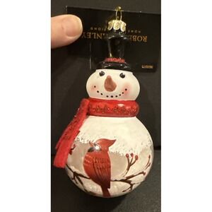 Robert‎ Stanley Glass Snow Globe Cardinal Snowman Christmas Holiday Ornament NEW